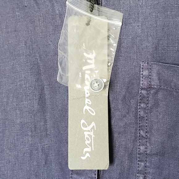 Michael Stars Molly Linen Mini Shirt Dress Pull On Navy Blue Long Sleeve NWT - Picture 4 of 12
